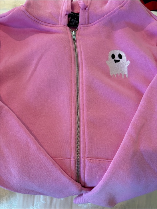 Tops - Pink Zip-Up Hoodie with Cute Ghost Patch